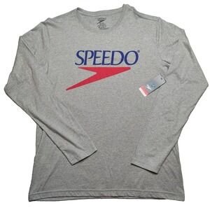 Speedo Men 2XL Heather Gray Long Sleeve Logo T-Shirt NEW